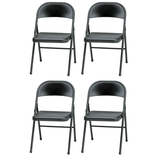 MECO Sudden Comfort All Steel Indoor Outdoor Folding Chair Set, Black (Set of 4)