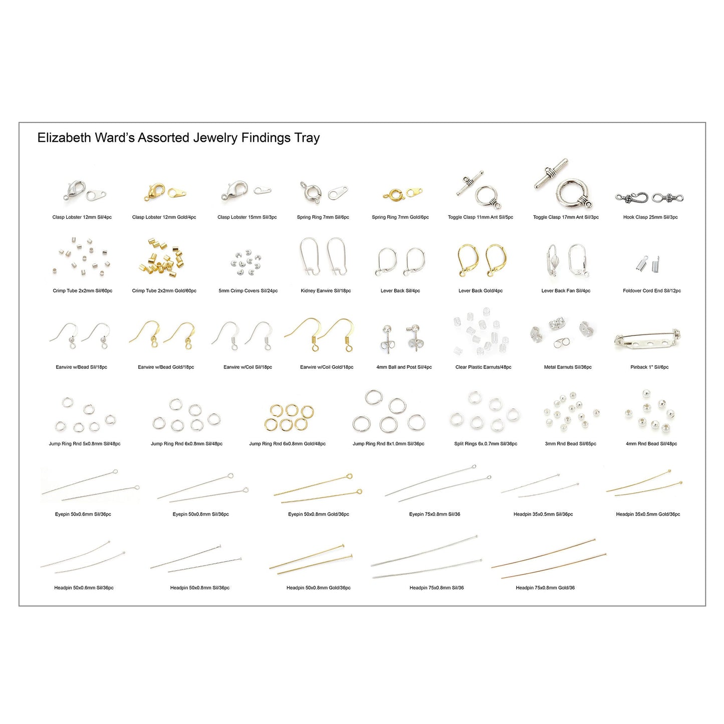 Bead Storage Solutions Elizabeth Ward Mixed Bead Tray with Jewelry Findings Tray