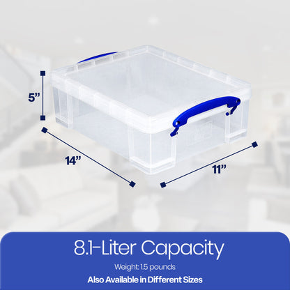 Really Useful Box 8.1L Plastic Storage Container with Clip Lock Handle (10 Pack)