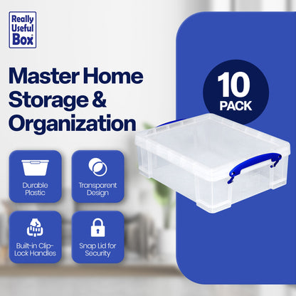 Really Useful Box 8.1L Plastic Storage Container with Clip Lock Handle (10 Pack)