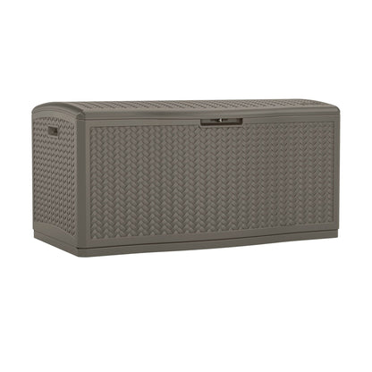 Suncast 124 Gallon All-Weather Outdoor Herringbone Storage Deck Box, Stoney