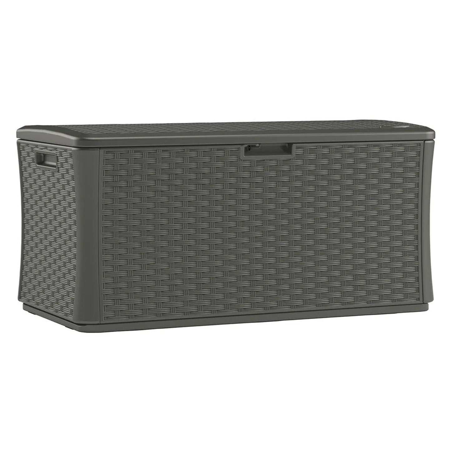 Suncast 134 Gallon All-Weather Outdoor Wicker Patio Storage Deck Box, Stoney