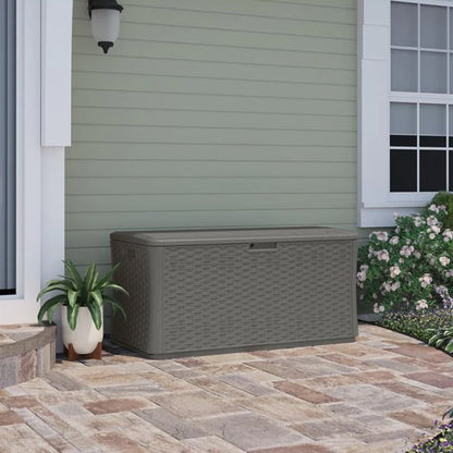 Suncast 134 Gallon All-Weather Outdoor Wicker Patio Storage Deck Box, Stoney