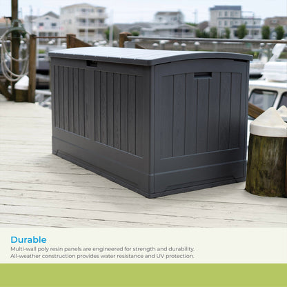 Suncast Decorative Lockable Large 200 Gallon Plastic Deck Storage Box, Gray