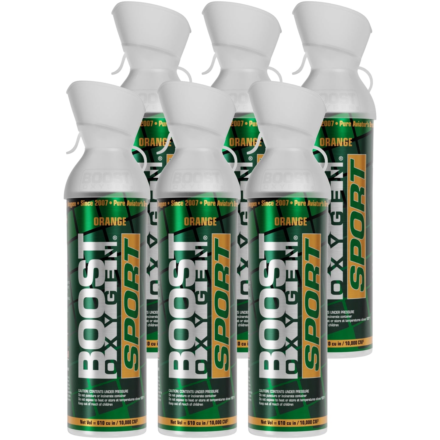 Boost Oxygen Large SPORT Orange Aroma 10 Liter Canister for Support, (6 Pack)