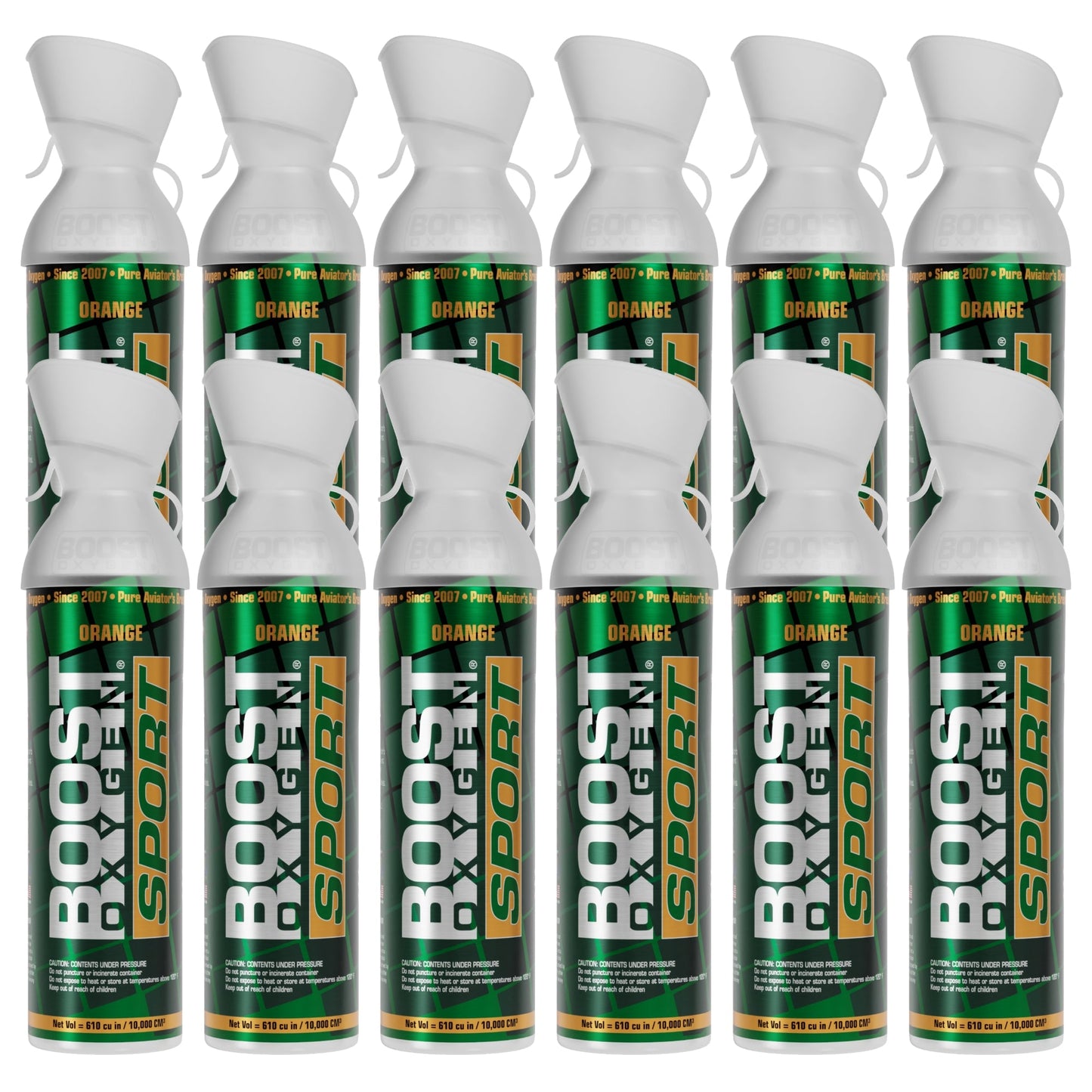 Boost Oxygen Large SPORT Orange Aroma 10 Liter Canister for Support, (12 Pack)