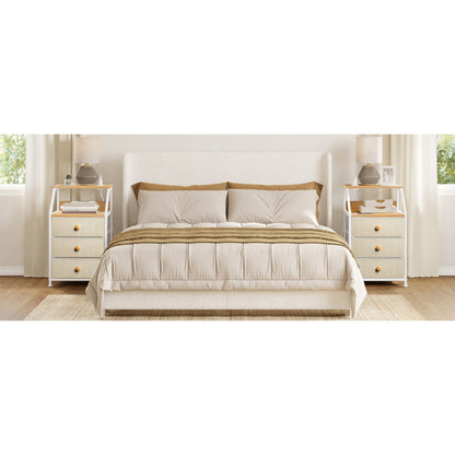 REAHOME 3 Drawer Bedroom Nightstand End Table Unit with Charging Station, Taupe