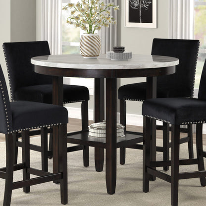 New Classic Furniture Celeste 42" Faux Marble Round Table, & 4 Chair Set, Gray