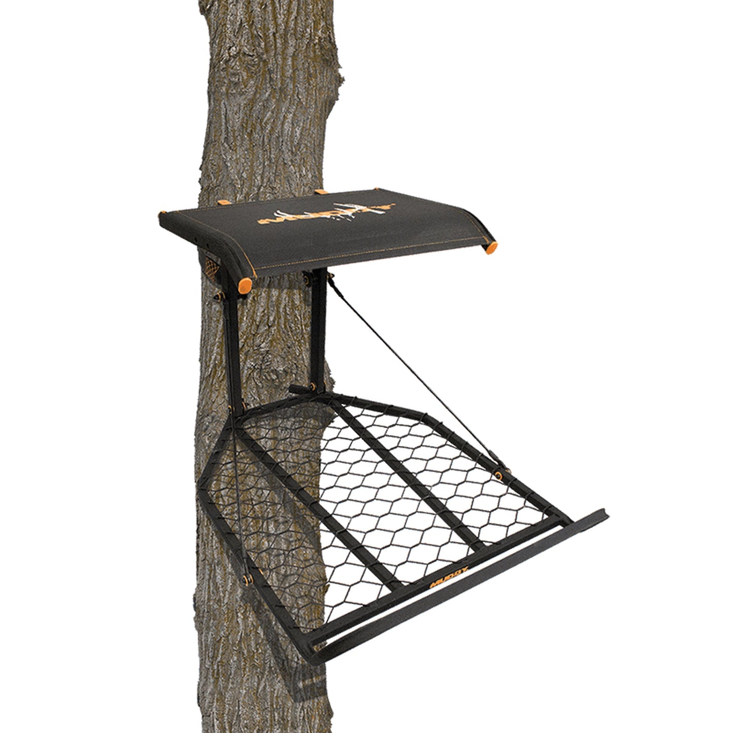 Muddy The Boss XL Hang On Hunting Tree Stand and Flip Up Shooting Rail Rest