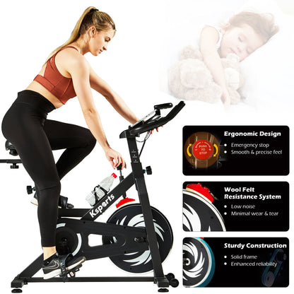 Ksports Home Wool Felt Resistance Exercise Stationary Workout Bike w/LCD Screen
