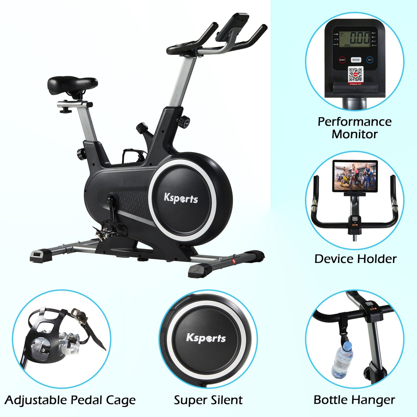 Ksports Home Magnetic Resistance Exercise Stationary Workout Bike w/ LCD Screen
