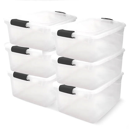 Homz 64 Qt Multipurpose Stackable Storage Bin with Latching Lids, Clear (6 Pack)