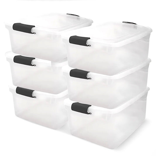 Homz 64 Qt Multipurpose Stackable Storage Bin with Latching Lids, Clear (6 Pack)