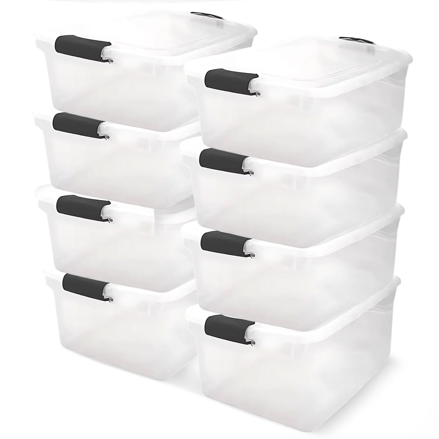 Homz 64 Qt Multipurpose Stackable Storage Bin with Latching Lids, Clear (8 Pack)