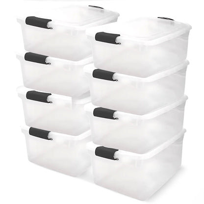 Homz 64 Qt Multipurpose Stackable Storage Bin with Latching Lids, Clear (8 Pack)