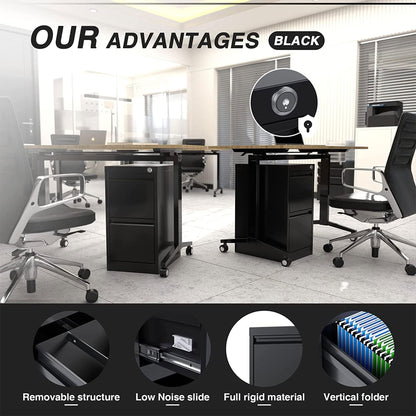 AOBABO 2 Drawer Vertical Metal File Cabinet with Lock for Home and Office, Black