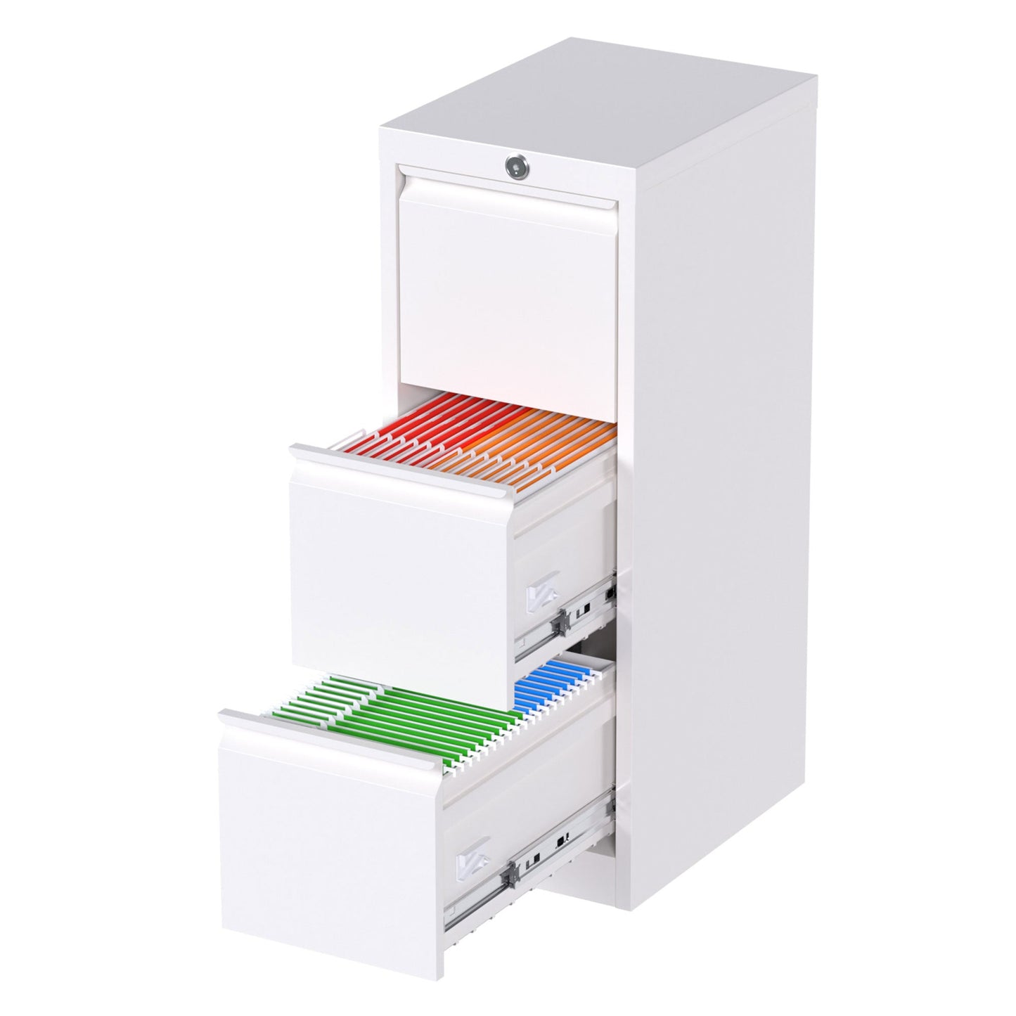 AOBABO 3 Drawer Vertical Metal File Cabinet with Lock for Home and Office, White