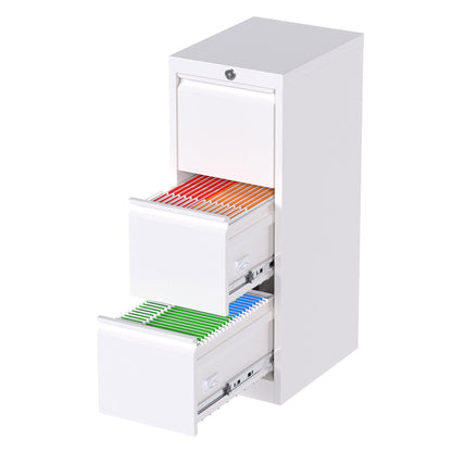 AOBABO 3 Drawer Vertical Metal File Cabinet with Lock for Home and Office, White