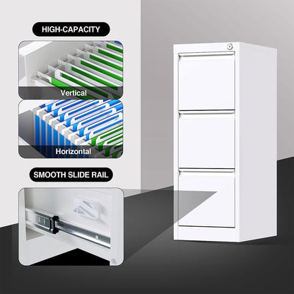 AOBABO 3 Drawer Vertical Metal File Cabinet with Lock for Home and Office, White