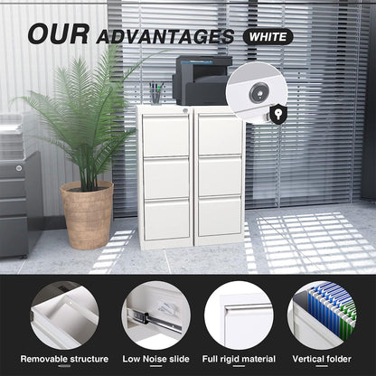 AOBABO 3 Drawer Vertical Metal File Cabinet with Lock for Home and Office, White