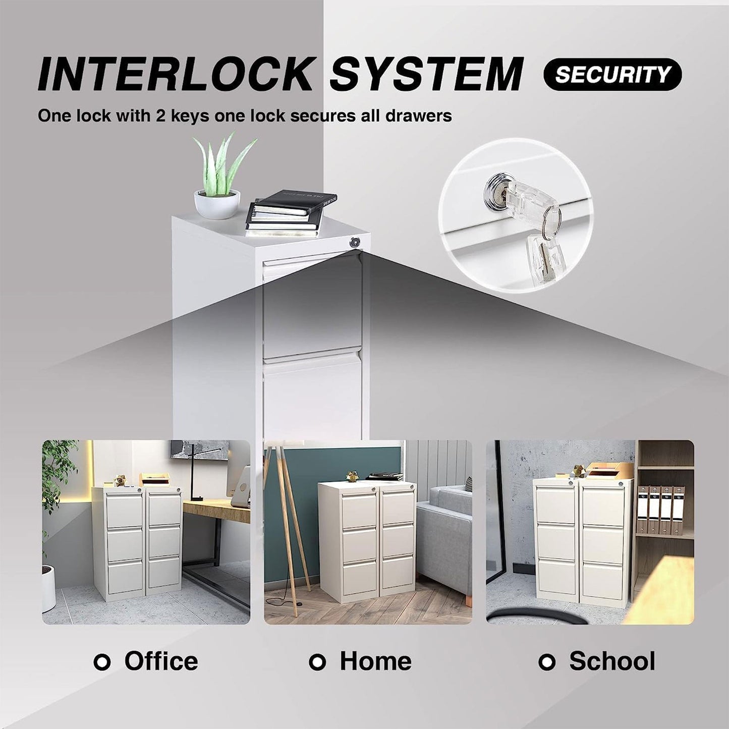 AOBABO 3 Drawer Vertical Metal File Cabinet with Lock for Home and Office, White