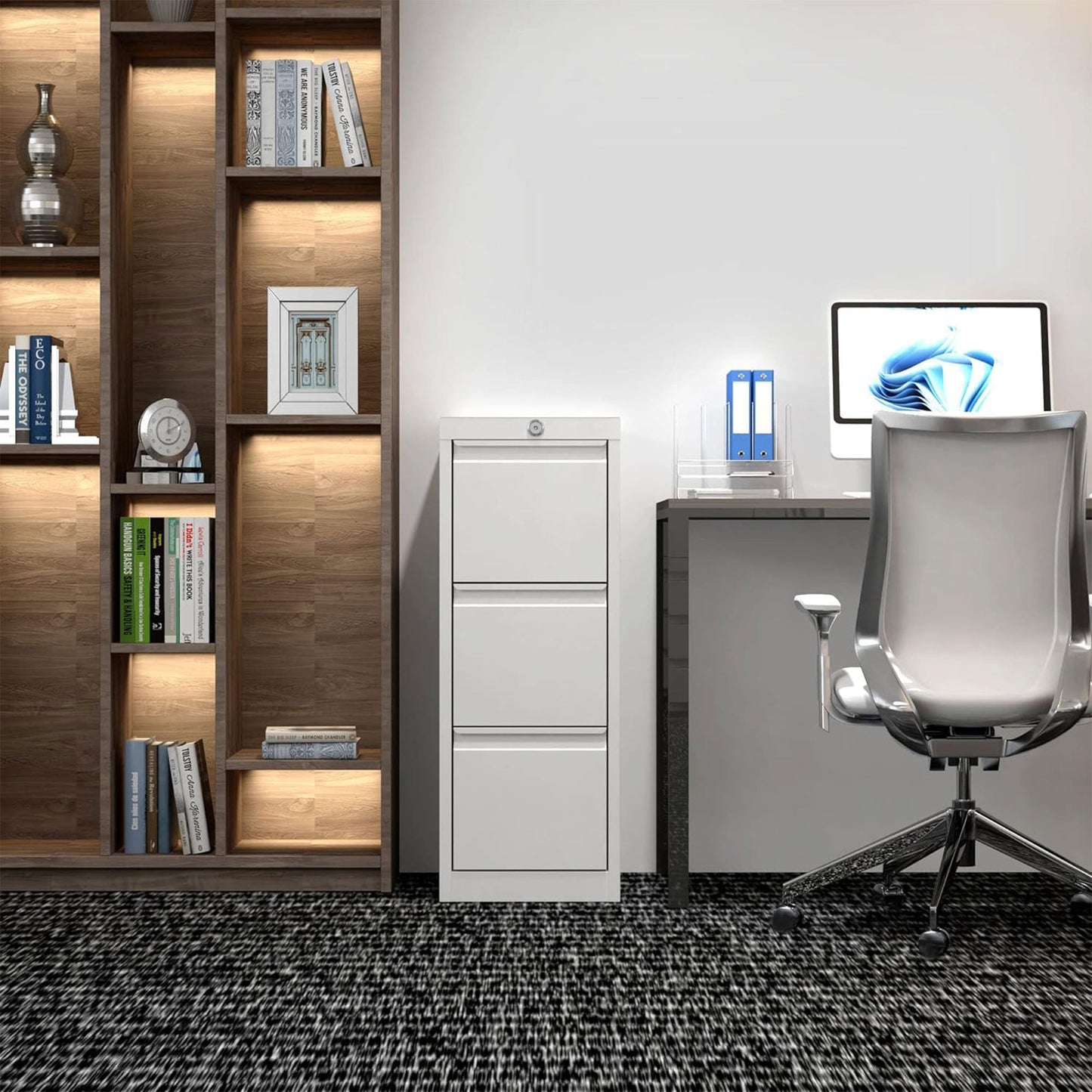 AOBABO 3 Drawer Vertical Metal File Cabinet with Lock for Home and Office, White