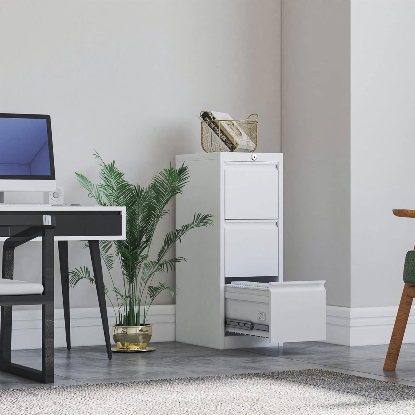 AOBABO 3 Drawer Vertical Metal File Cabinet with Lock for Home and Office, White