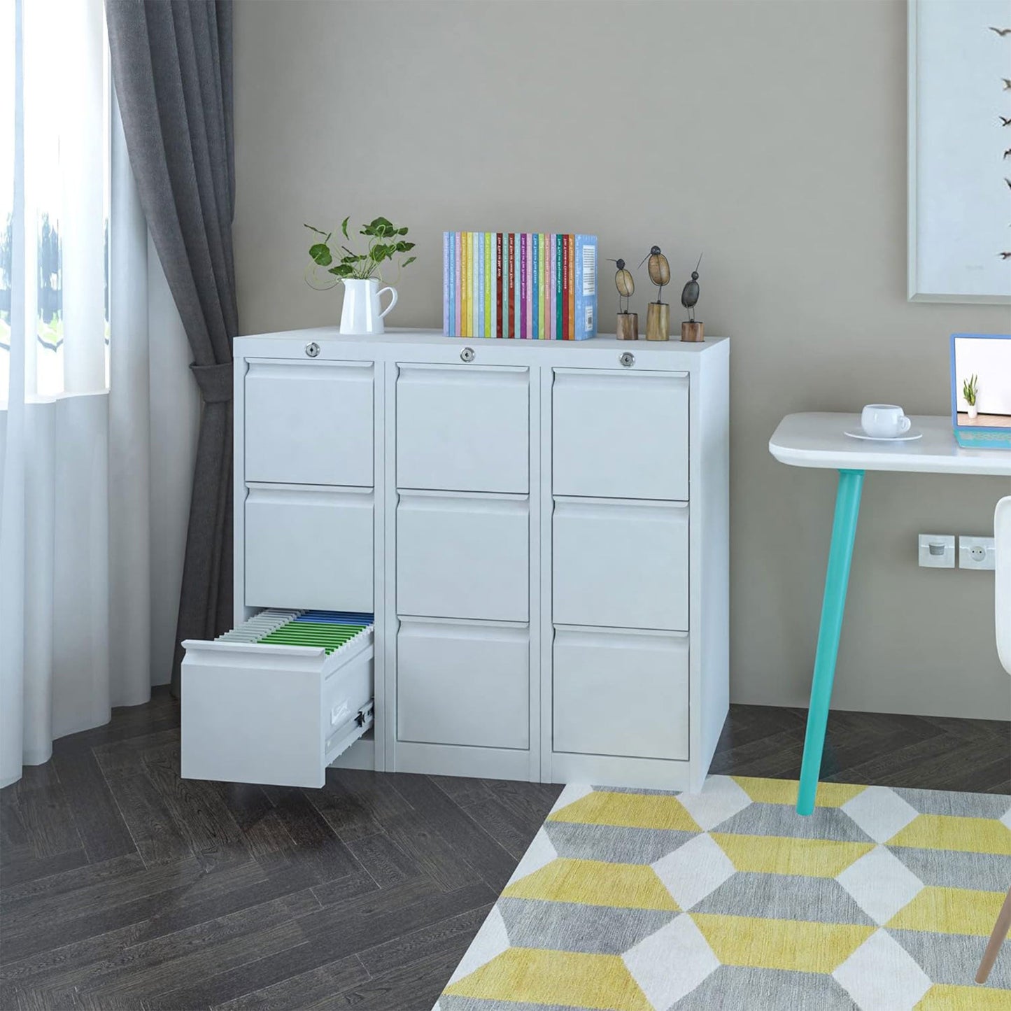 AOBABO 3 Drawer Vertical Metal File Cabinet with Lock for Home and Office, White