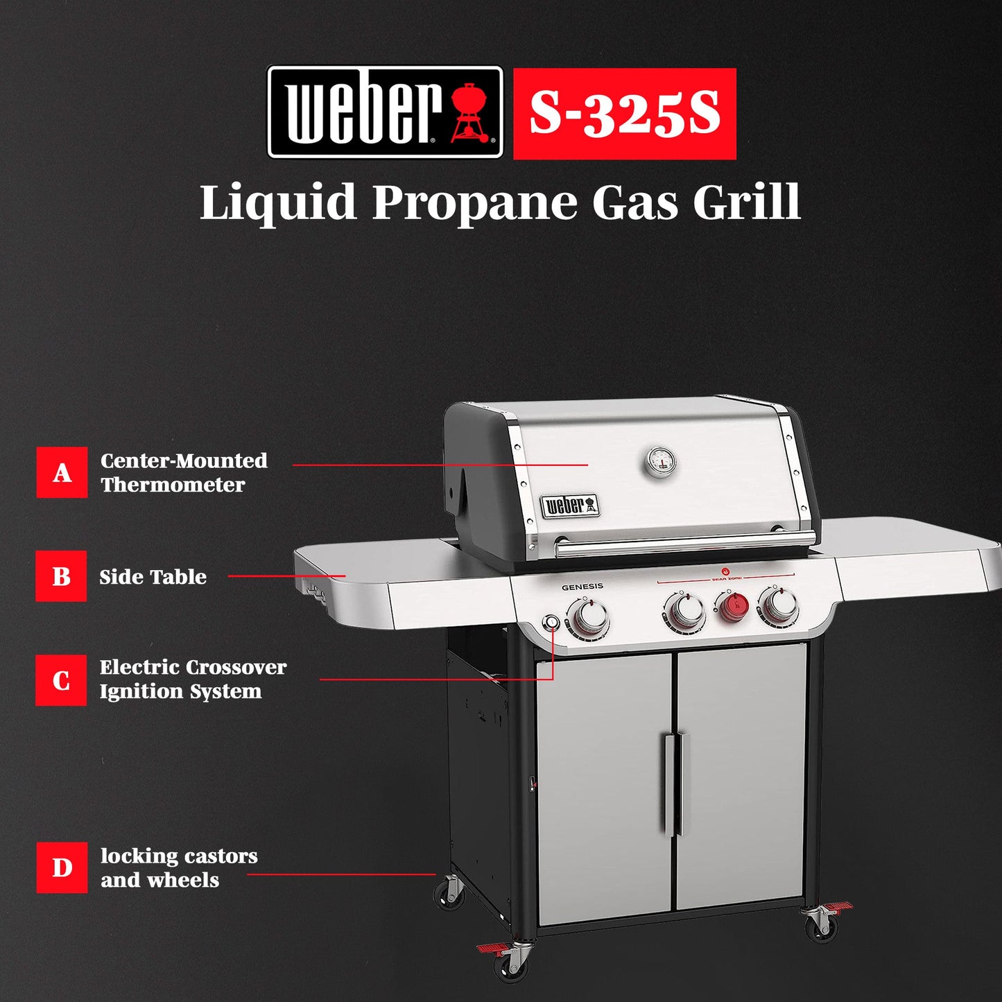 Weber Genesis S-325S Stainless Steel 3 Burner Liquid Propane Gas Grill, Silver