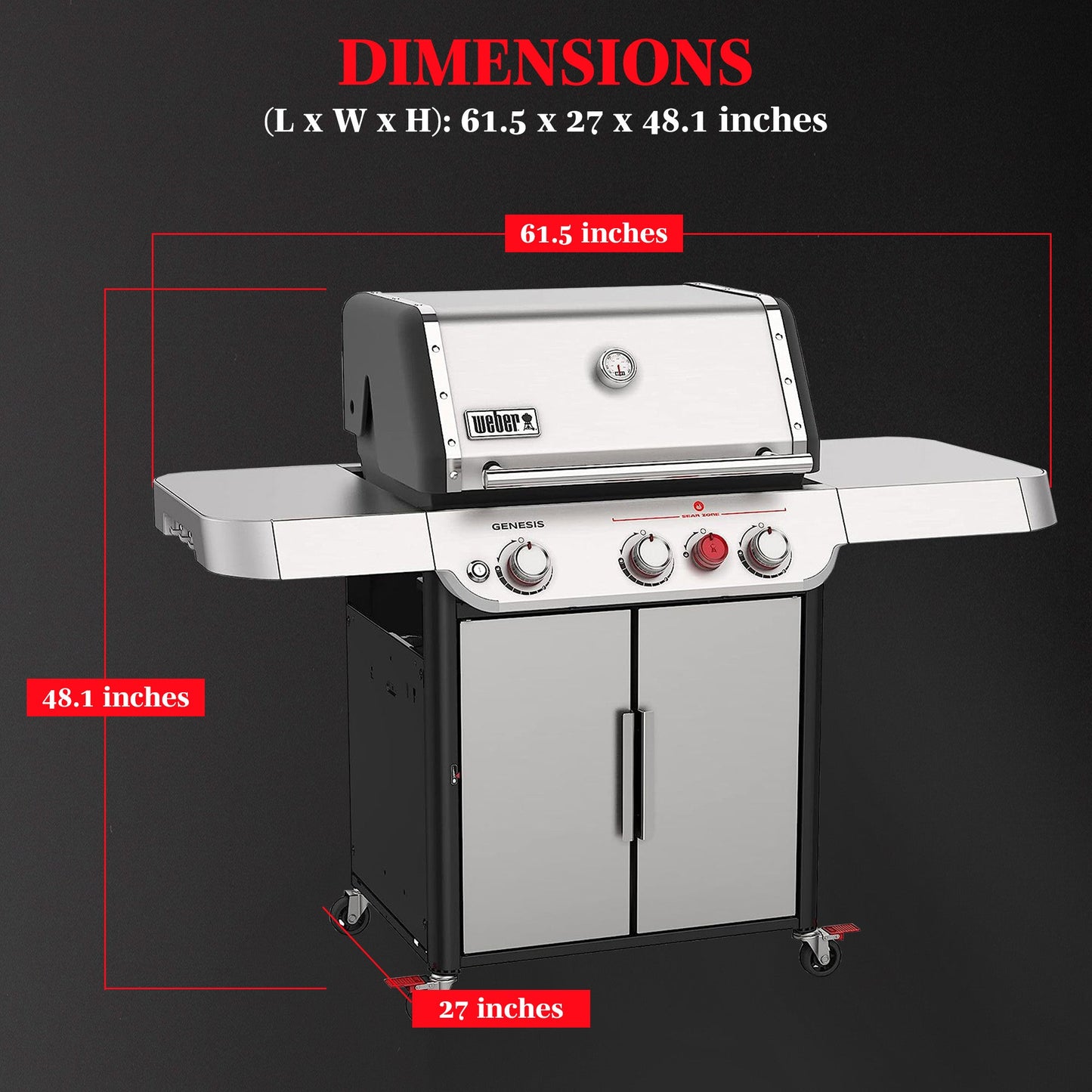 Weber Genesis S-325S Stainless Steel 3 Burner Liquid Propane Gas Grill, Silver