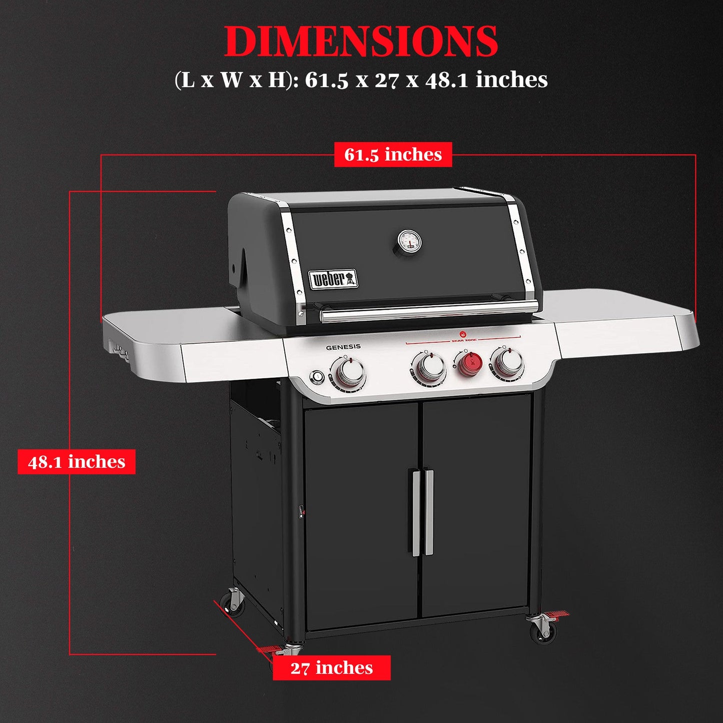 Weber Genesis E-325S Stainless Steel 3 Burner Liquid Propane Gas Grill, Black