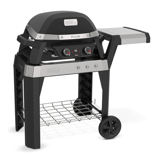 Weber Pulse 200 Electric Grill Rolling Cart with Foldable Side Table, Black