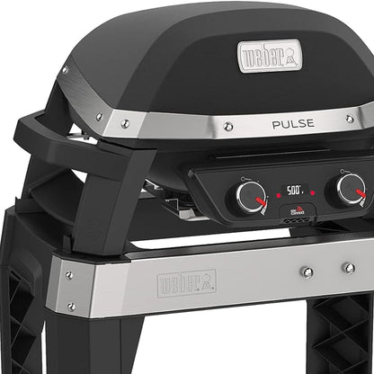 Weber Pulse 200 Electric Grill Rolling Cart with Foldable Side Table, Black