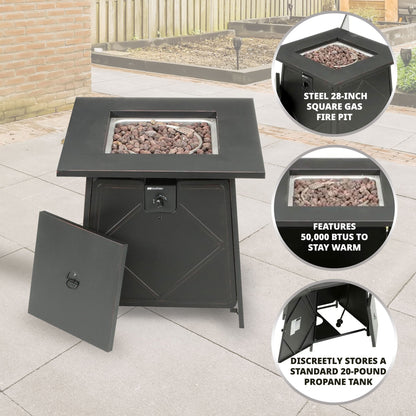 Four Seasons Courtyard Dual Heat 50,000 BTU Square Gas Tabletop Outdoor Fire Pit