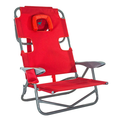 Ostrich Chaise Folding Beach Lounger & On Your Back Reclining Lawn Chair, Red