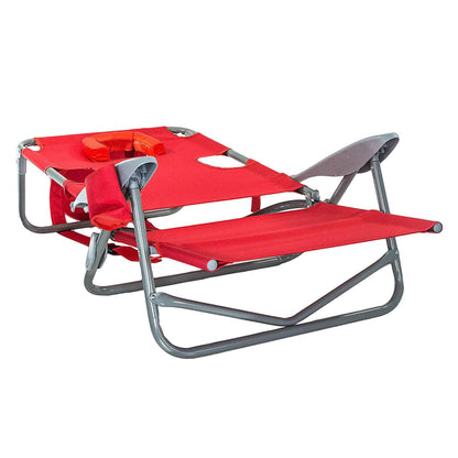 Ostrich Chaise Folding Beach Lounger & On Your Back Reclining Lawn Chair, Red