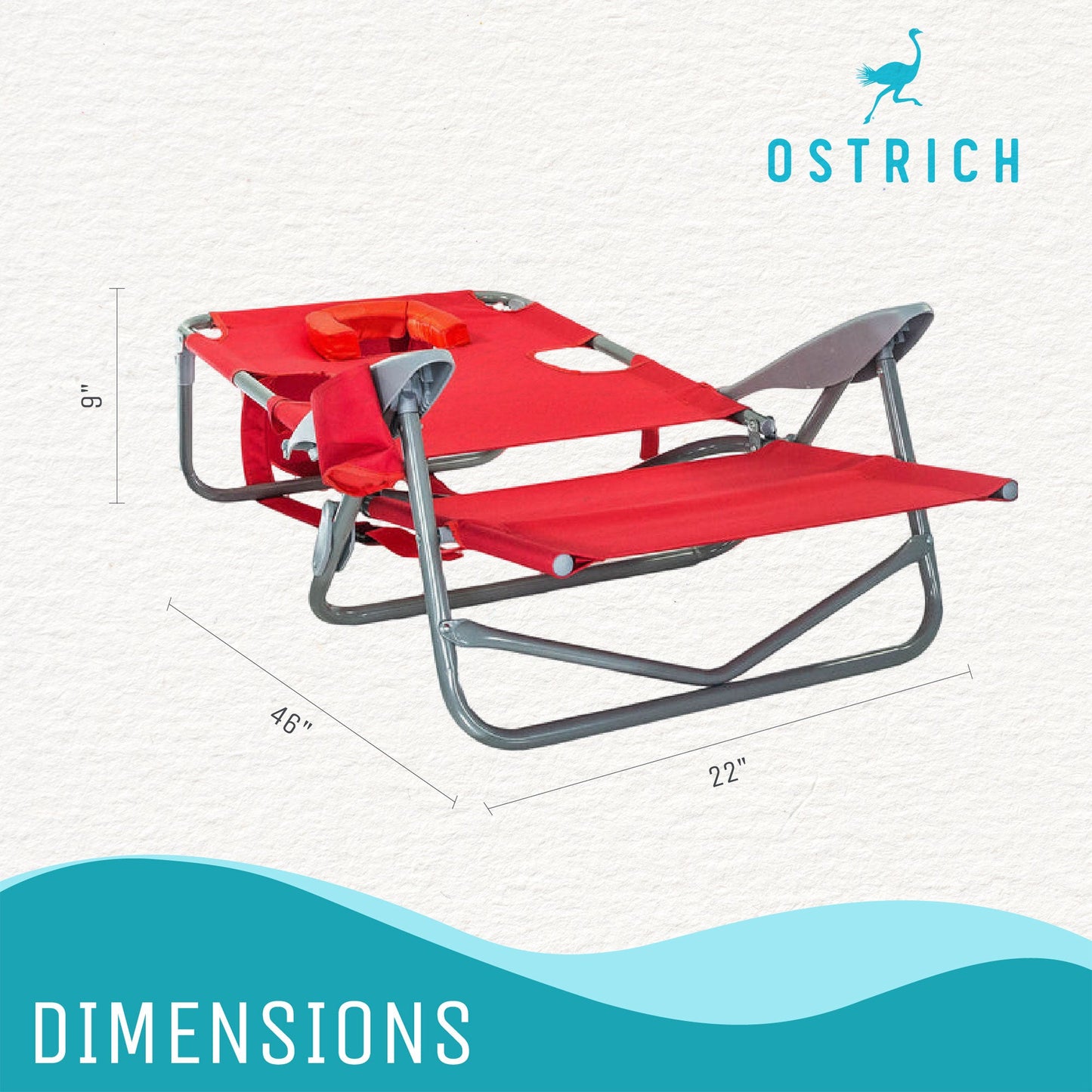 Ostrich Chaise Folding Beach Lounger & On Your Back Reclining Lawn Chair, Red