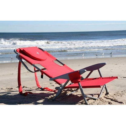 Ostrich Chaise Folding Beach Lounger & On Your Back Reclining Lawn Chair, Red