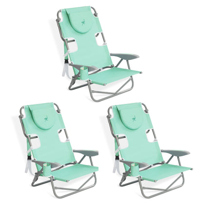 Ostrich On-Your-Back Outdoor Reclining Beach Lounge Pool Chair, Teal, 3 Pack