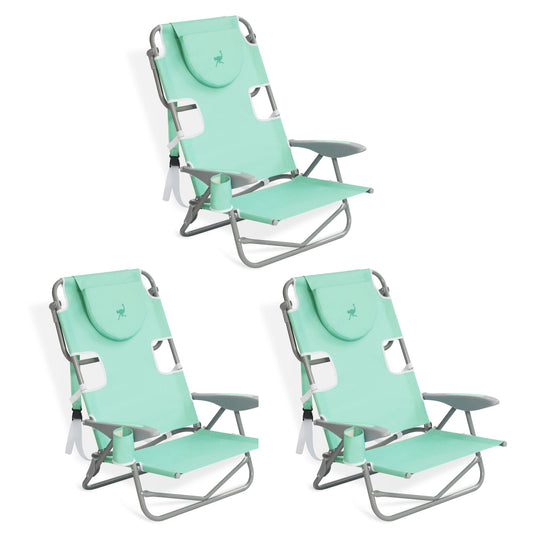 Ostrich On-Your-Back Outdoor Reclining Beach Lounge Pool Chair, Teal, 3 Pack