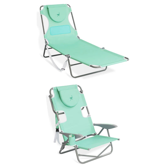 Ostrich Chaise Lounge Beach Chair with On Your Back Camping Lawn Chair, Teal