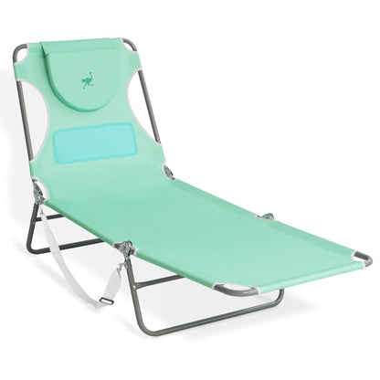 Ostrich Chaise Lounge Beach Chair with On Your Back Camping Lawn Chair, Teal