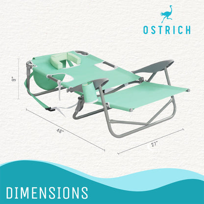 Ostrich Chaise Lounge Beach Chair with On Your Back Camping Lawn Chair, Teal