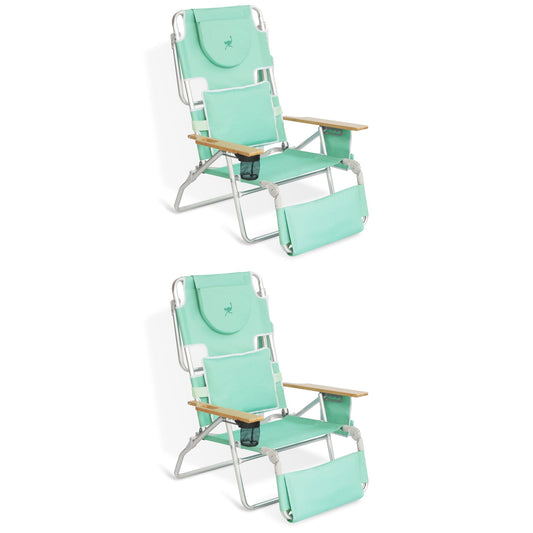 Ostrich Deluxe Padded 3-N-1 Outdoor Folding Reclining Beach Chair, Teal (2 Pack)