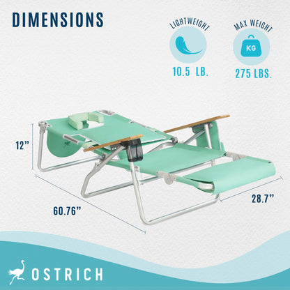 Ostrich Deluxe Padded 3-N-1 Outdoor Folding Reclining Beach Chair, Teal (3 Pack)