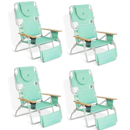 Ostrich Deluxe Padded 3-N-1 Outdoor Folding Reclining Beach Chair, Teal (4 Pack)