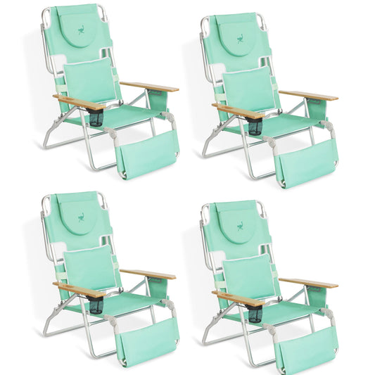 Ostrich Deluxe Padded 3-N-1 Outdoor Folding Reclining Beach Chair, Teal (4 Pack)