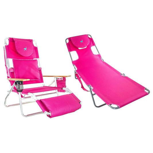 Ostrich Deluxe 3in1 Padded Sports Chair & Chaise Folding Beach Lounger, Pink