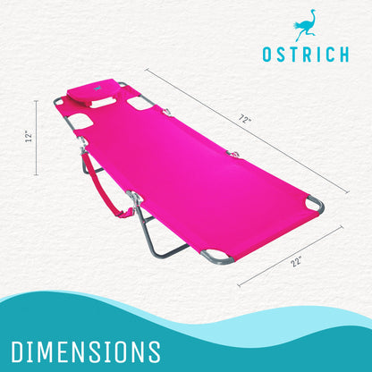 Ostrich Deluxe 3in1 Padded Sports Chair & Chaise Folding Beach Lounger, Pink