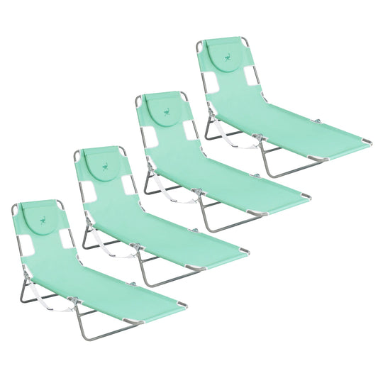 Ostrich Chaise Lounge Folding Sunbathing Recliner Beach Chair, Teal (4 Pack)